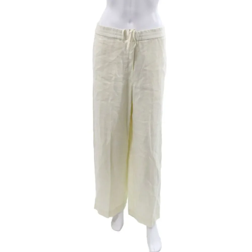 COS Womens Cropped Linen Pants Ivory Drawstring Casual Size 36